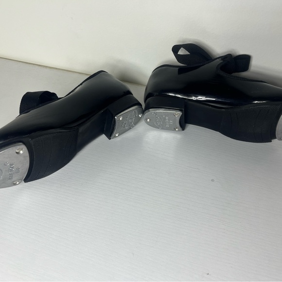Capezio Black Patent Tap Shoes Ribbon Tie Girls 13 M Dance - Picture 6 of 6